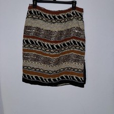 Vintage Silk Club Collection 100 Silk Animal Print Sequin Pencil Skirt Size 14