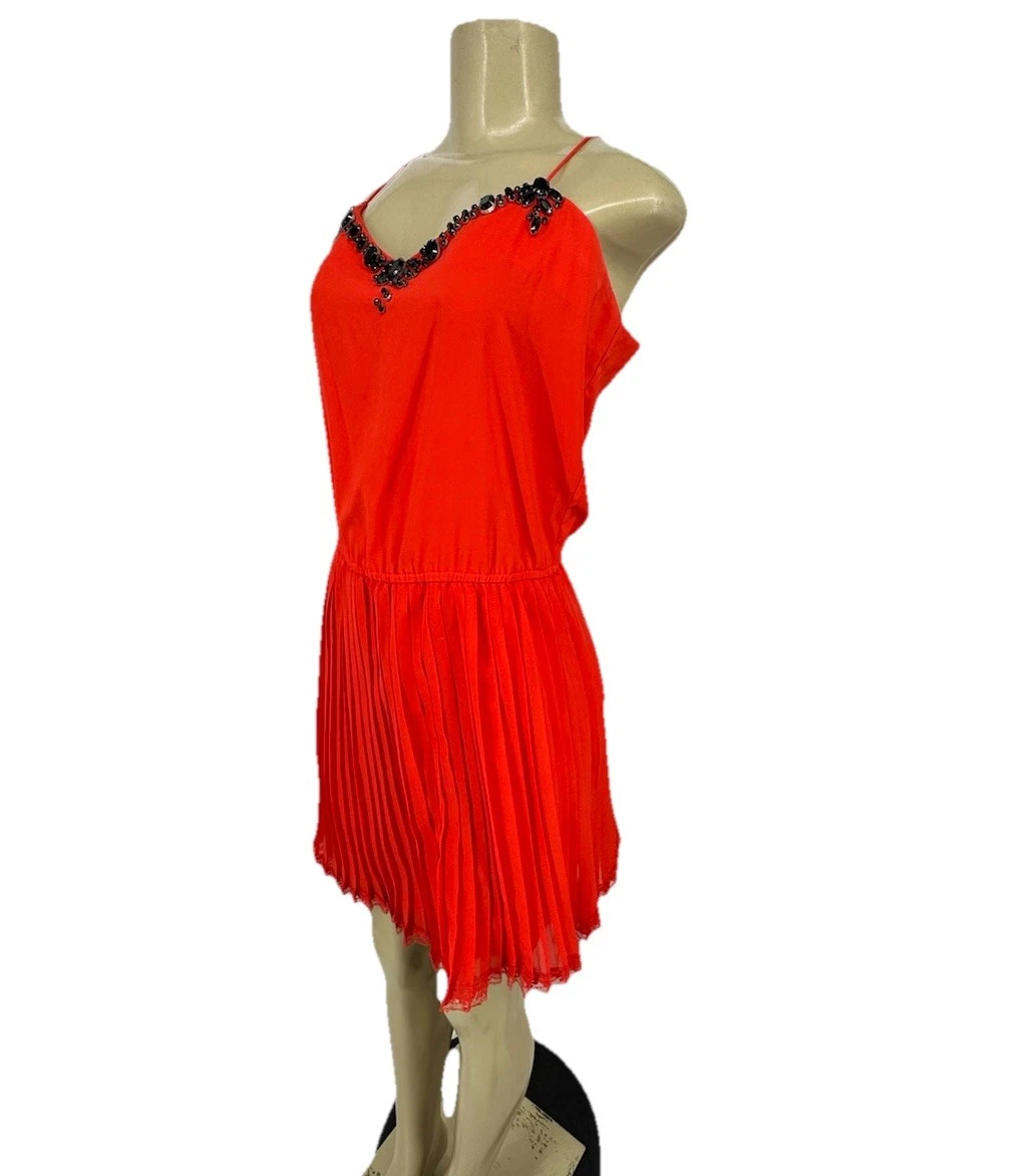 UNDERCOVER Victoria’s Secret Mini Abito Donna Piccolo Scollo Perline Placcato Vestibilità Svasato Festa C7