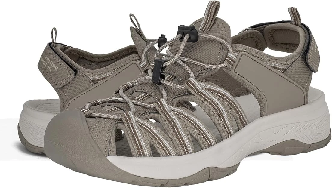 GRITION Women Walking Trekking Athletic Summer Outdoor Beach Sandal Beige UK 5.5