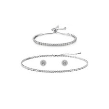 JNUIEU Silver Tennis Necklace and Bracelet Set for Women 20 Inches, Silver01