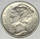 1943 -P Mercury Dime 10c AU 90% Silver - 1895
