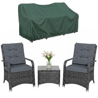 Outsunny Rattan 3PCs Chair Table Bistro Set Patio Set w/ Steel Frame Grey