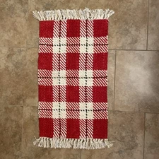 Floor Mat Area Accent Rug Plaid Fringe Woven 41x20" Décor Holiday Mainstays