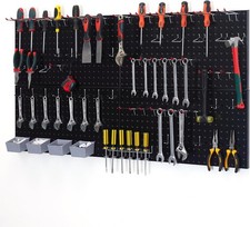48x24 inch Black Metal Pegboard Kit for Wall Organization with Hooks