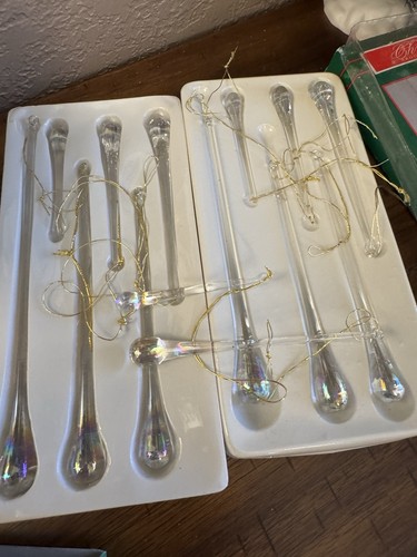 14 ~ Vintage Clear Iridescent Tear Drop Icicle Christmas Ornament Blown Glass - Picture 3 of 10