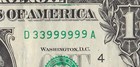 2021 $1 Federal Reserve Note Fancy Serial Binary Note D33999999A Six 9s — photo 1