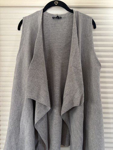 Eileen Fisher maglione gilet XL aperto davanti grigio a costine 100% lana casual outdoor - Foto 2 di 12