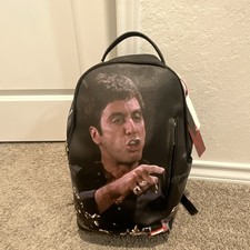 Sprayground Scarface Tony Montana Black Backpack Zip Pockets Graphic Print USED