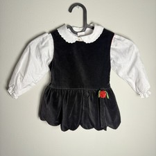 Vintage Baby Togs 24M Black Velvet Dress White Collar Red Rose Toddler Girl