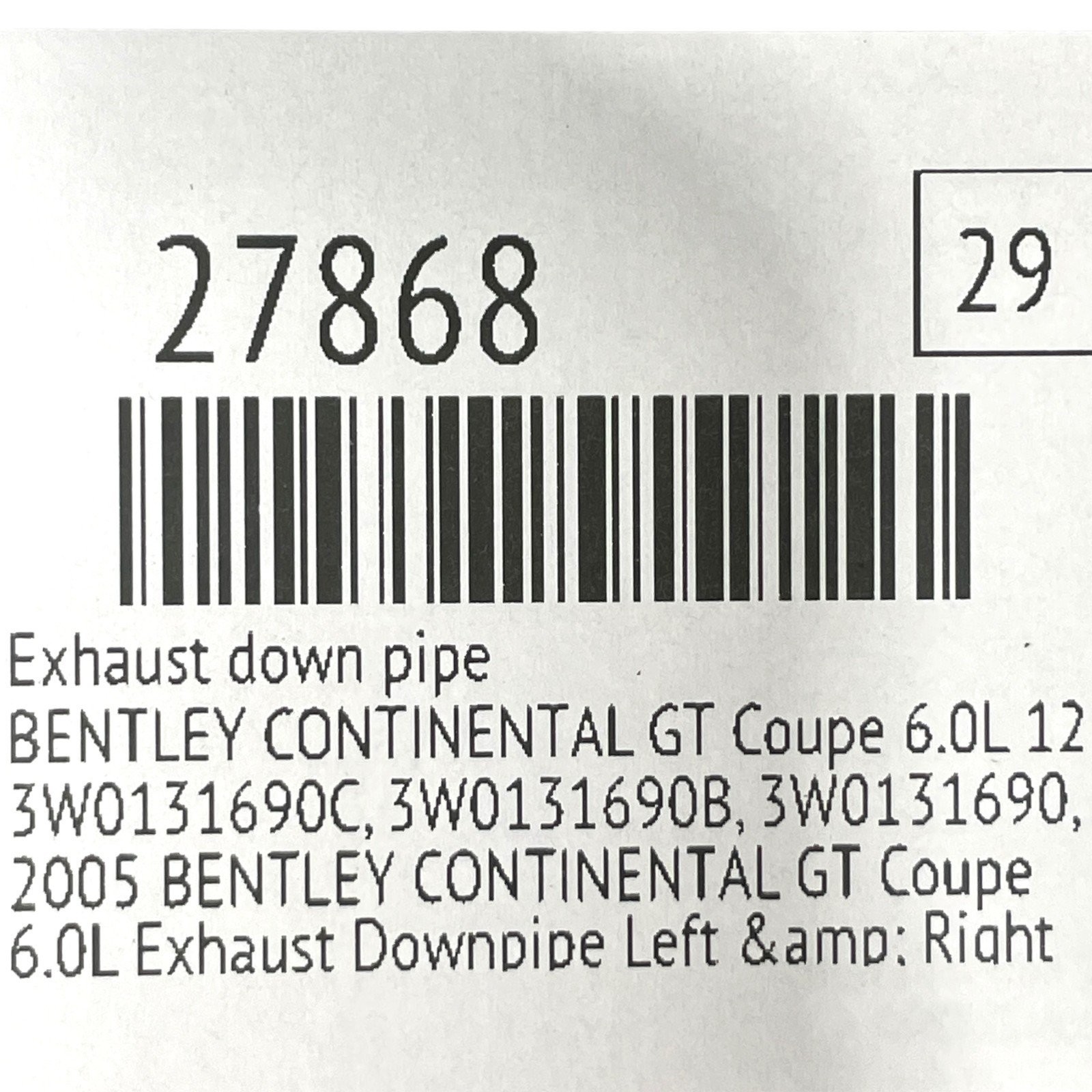 Bentley Continental GT 2003-2006 Right Downpipes Set P/N 3W0131690C