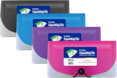 BAZIC Products Expanding File Folder 13 Pockets, Coupon Size Plastic File