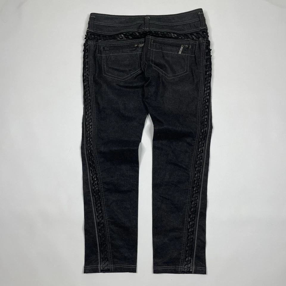 Christian Dior Boutique Vintage Black Lambskin Lined Waxed Jeans Size FR 38 US 6 - Image 3 of 4