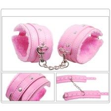 BDSM PU Leather Furry Handcuffs Adjustable Wrist Restraint Slave Couple Roleplay