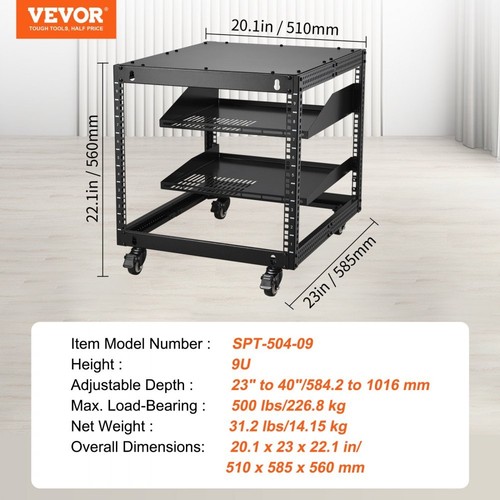 9U 4 Post Open Frame Server Rack Adjustable Network Enclosure 23'' to 40' - Picture 4 of 9