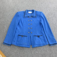 St John Collection Jacket Womens 4 Blue Knit Zip Front Gold Button Trim Blazer