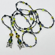 Lariat Necklace Green Glass Sterling Silver B...