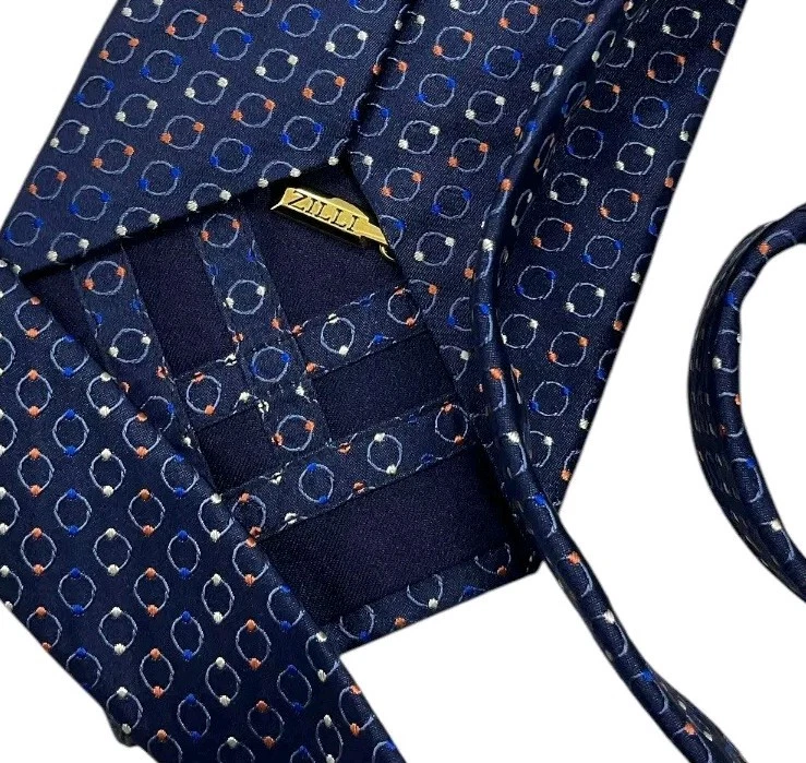 Corbata ZILLI Para Hombre 100% Seda LUJO Corbata Azul Marino Naranja Geométrica W:3.8" Usada en Excelente Condición Foto 2 de 4