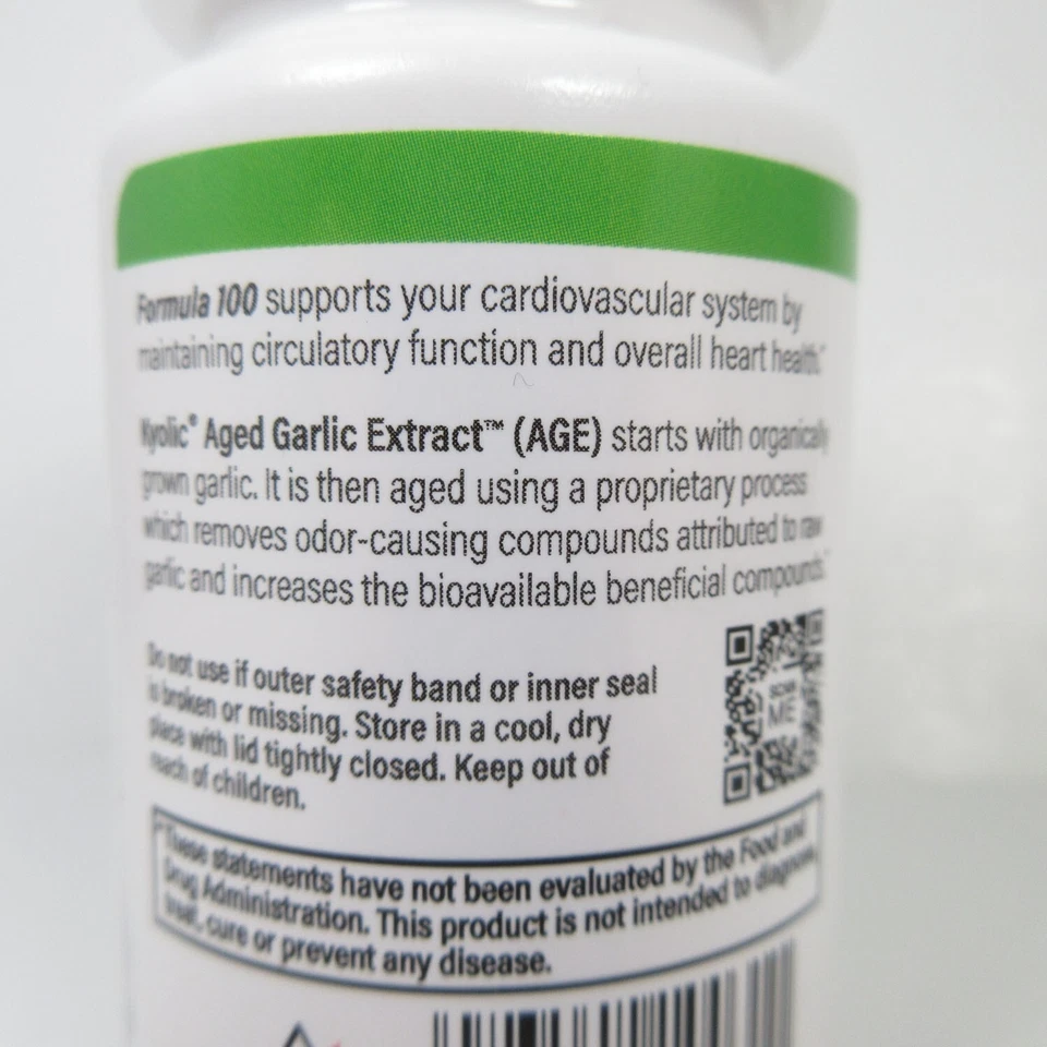 Fórmula de salud cardiovascular Kyolic 100 extracto de ajo envejecido EDAD 100 comprimidos Foto 4 de 4