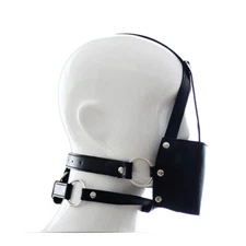 BDSM Faux Leather Hood Head Harness Panel Ball Bondage Gag Restraint Mask Mouth