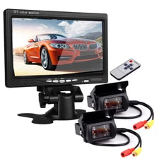 7" Monitor 2 CCD Front/Rear View Reversing Camera Night Vision Waterproof 12-24V