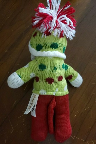 Dan Dee Sock Monkey with green red polka dots sweater winter Doll plush 10 inch - Picture 2 of 8