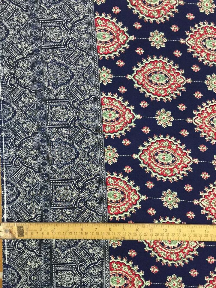 100% Rayón Japonés Challis Dos Bordes Azul Marino y Rosa Fucsia Diseño por Yrd Foto 3 de 4