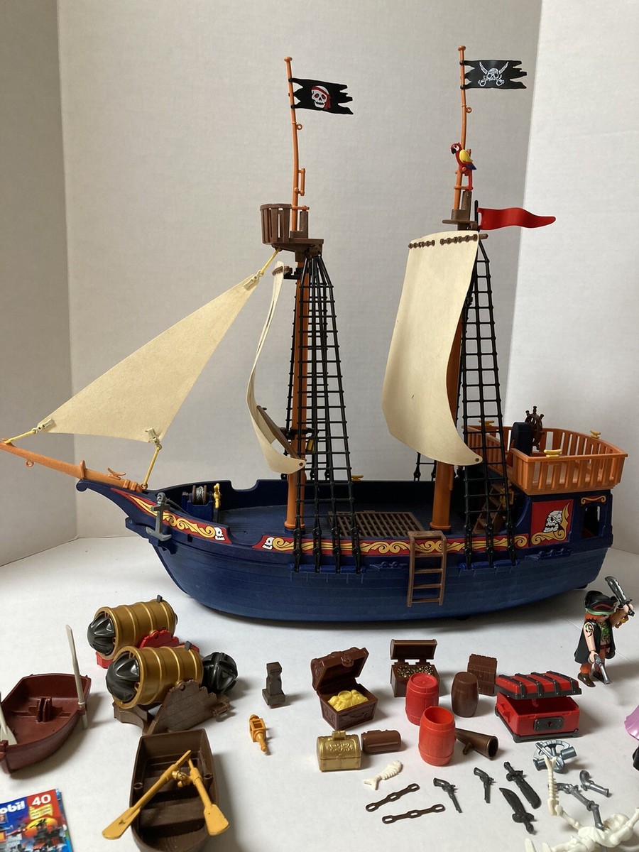 Playmobil Pirate Ship Lot 5778 Blue Ship 10 Figures Cannons