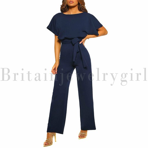 HOT Women Casual Loose Short Sleeve Belted Wide Leg Pant Romper Jumpsuits S-XL - Picture 26 of 31