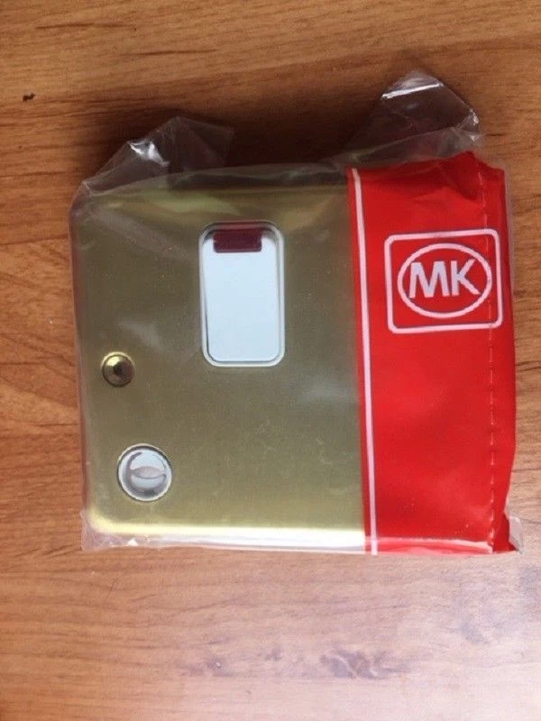 MK ELECTRIC MK K5250 SAB Albany Plus 20A DP Switch with Neon & Front Flex Spur Satin Brass