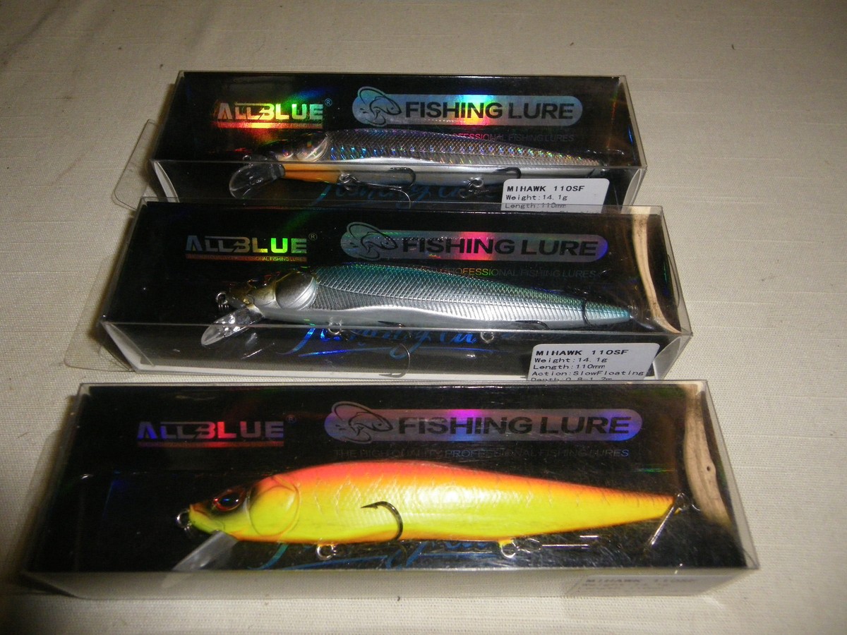 3 Mihawk 110SF Fishing Lures 110mm 14.1g Slow Floating ALLBLUE Various Colors 3 Mihawk 110SF Fishing Lures 110mm 14.1g Slow Floating ALLBLUE Various Colors