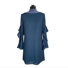 Ann Taylor dark blue ruffle bell sleeve shift dress size 2