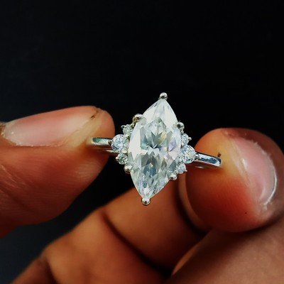 1.50Ctw Marquise 12x6mm Moissanite Decent Engagement Ring 14k White Gold Plated