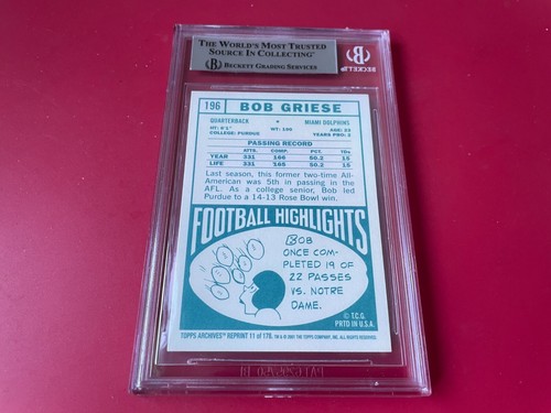 Bob Griese Dolphins 2001 Topps Archives Card Signed Auto Beckett BAS Slabbed - Picture 2 of 2