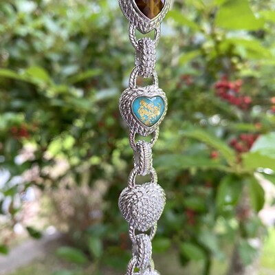 Judith Ripka Sterling Doublet Heart Bracelet Tigers Eye