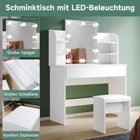Schminktisch Kosmetiktisch Frisiertisch Mit Led Spiegel Hocker Tisch Modern Weiß