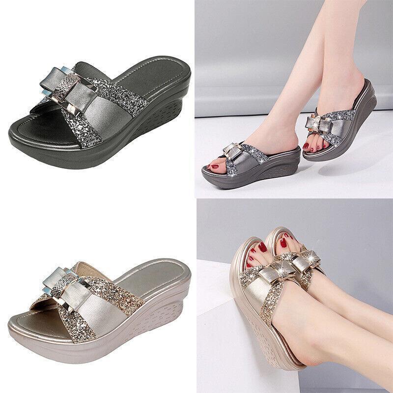 PANTOFOLA D’ORO Sandali donna estivi Bling fiocco ciabatte zeppe plateau casual slingbacks