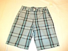 NEW QUIKSILVER boys sz 16 / 28 blue gray plaid chino bermuda shorts
