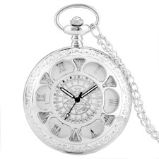 Black Butler Kuroshitsuji Style Pocket Watch Silver Hollow Neckalce Chian Gifts