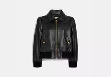 Coach Leather Tailored Bomber Blouson Jacket Black 12 Us Women's