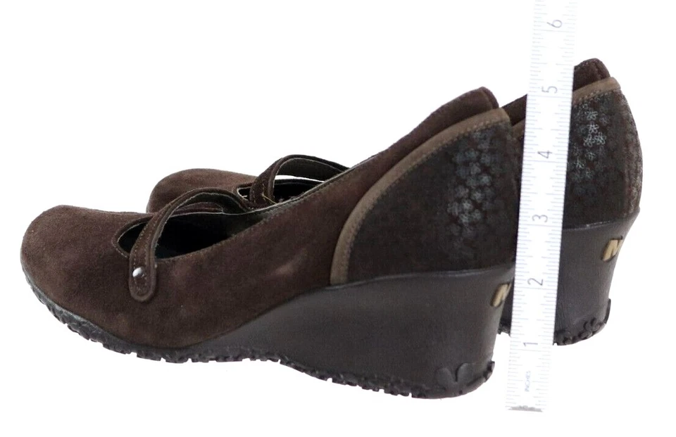 Zapatos mocasines de cuña Merrell con estampado de petunia para mujer talla 8 gamuza marrón Foto 2 de 4