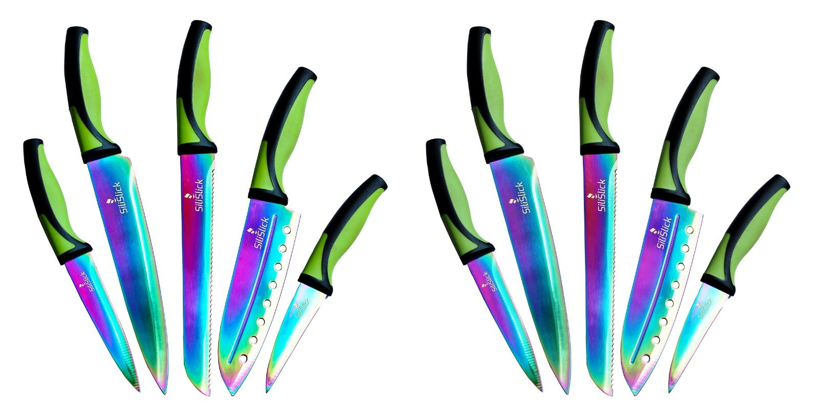 SiliSlick Titanium Coated Stainless Steel Kitchen Knives 5PC Set