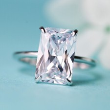 925 sterling silver radiant cut big rectangle cubic zirconia gemstone ring