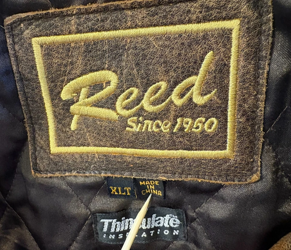 Chaqueta de cuero envejecido marrón forrada a cuadros Thinsulate de caña para hombre XL T Coat Foto 3 de 4