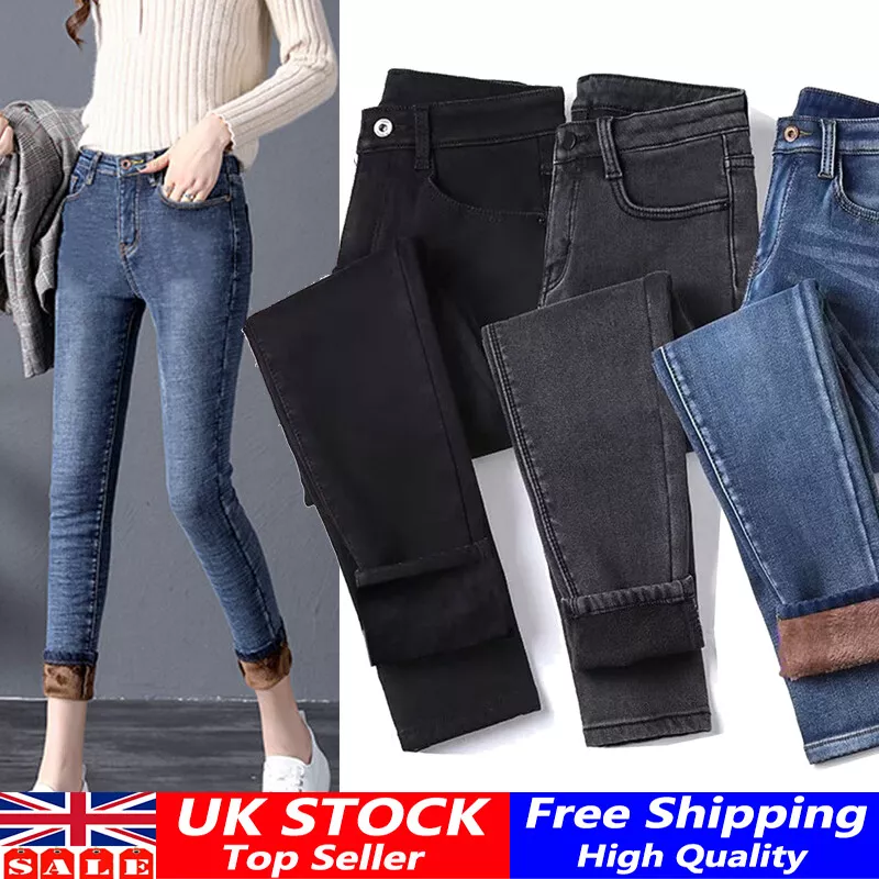 Womens Warm Plush Lined Stretch Denim Jeans Thermal Winter