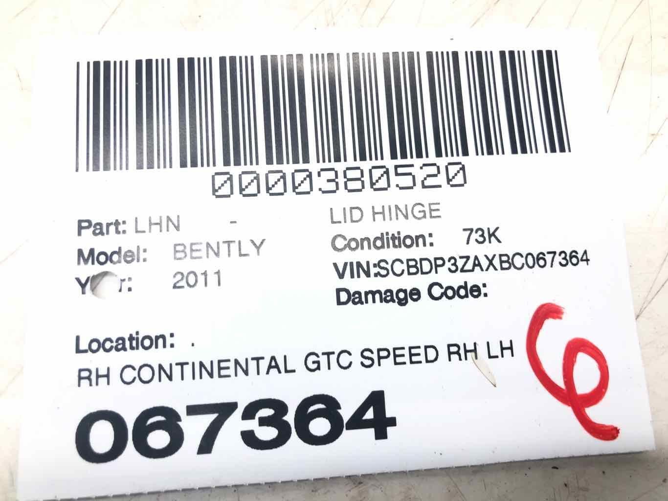 2009-2011 BENTLEY CONTINENTAL LEFT RIGHT REAR TRUNK LID HINGE SET 3W7827301C OEM