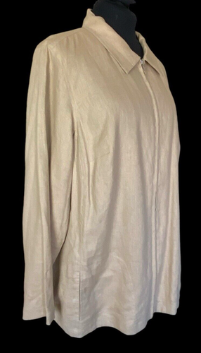 Deane & White Woman 100% Linen Jacket Beige Women’s 2X Full Zip Side Pockets - Picture 6 of 9