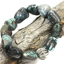 Blue Turquoise Bracelet Rough Nugget Healing Gemstone Beads Men Stretch Kingman