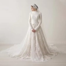 Elegant High Neck Lace Wedding Dresses Long Sleeve ALine Bridal Gowns Customized