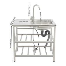 Used Stainless Steel Kitchen Sink Freestand Rectangle Utility Sink w/Faucet