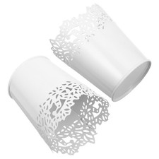 1 Set 2pcs Hollow Iron Storage Buckets Flower Holders Flower Containers (White)